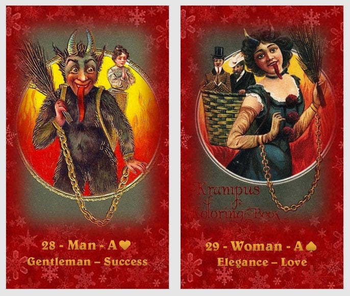 Grus vom Krampus Lenormand Oracle deck. Scary Christmas cards