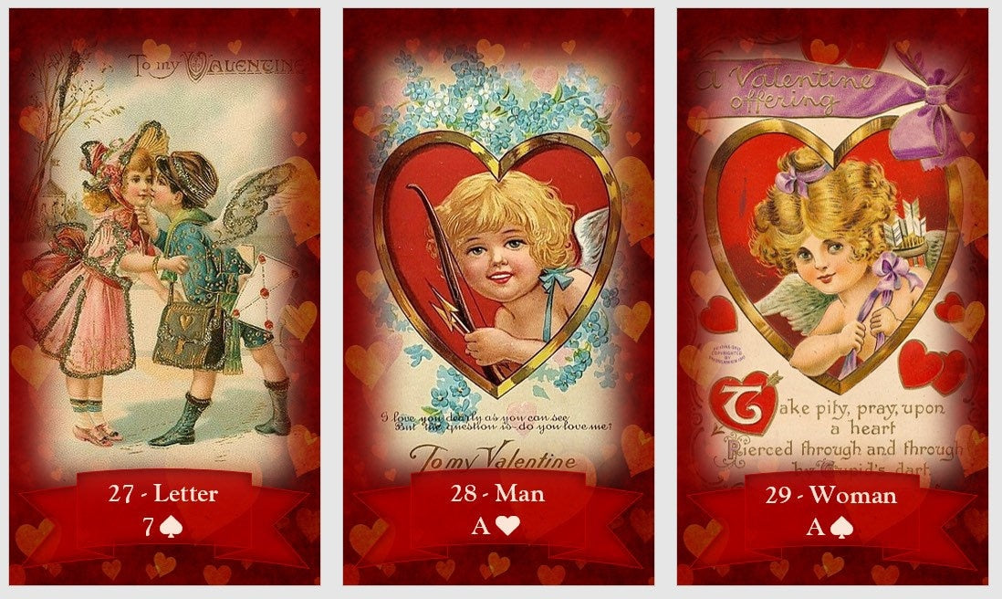 Valentine,s Day Lenormand oracle deck. Vintage cards