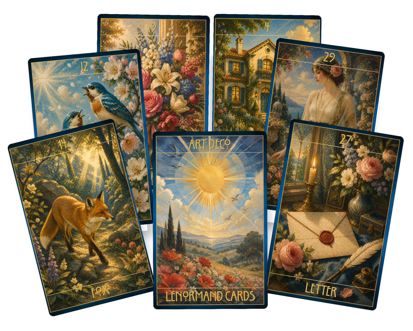 Art Deco Lenormand Oracle Cards – 36 Cards with QR Guidance