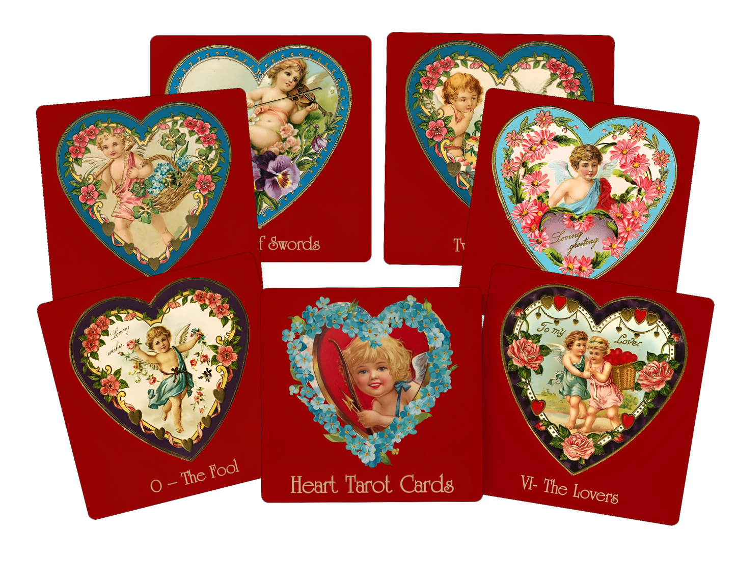 Heart Tarot deck. Valentines Day Tarot. Vintage cards