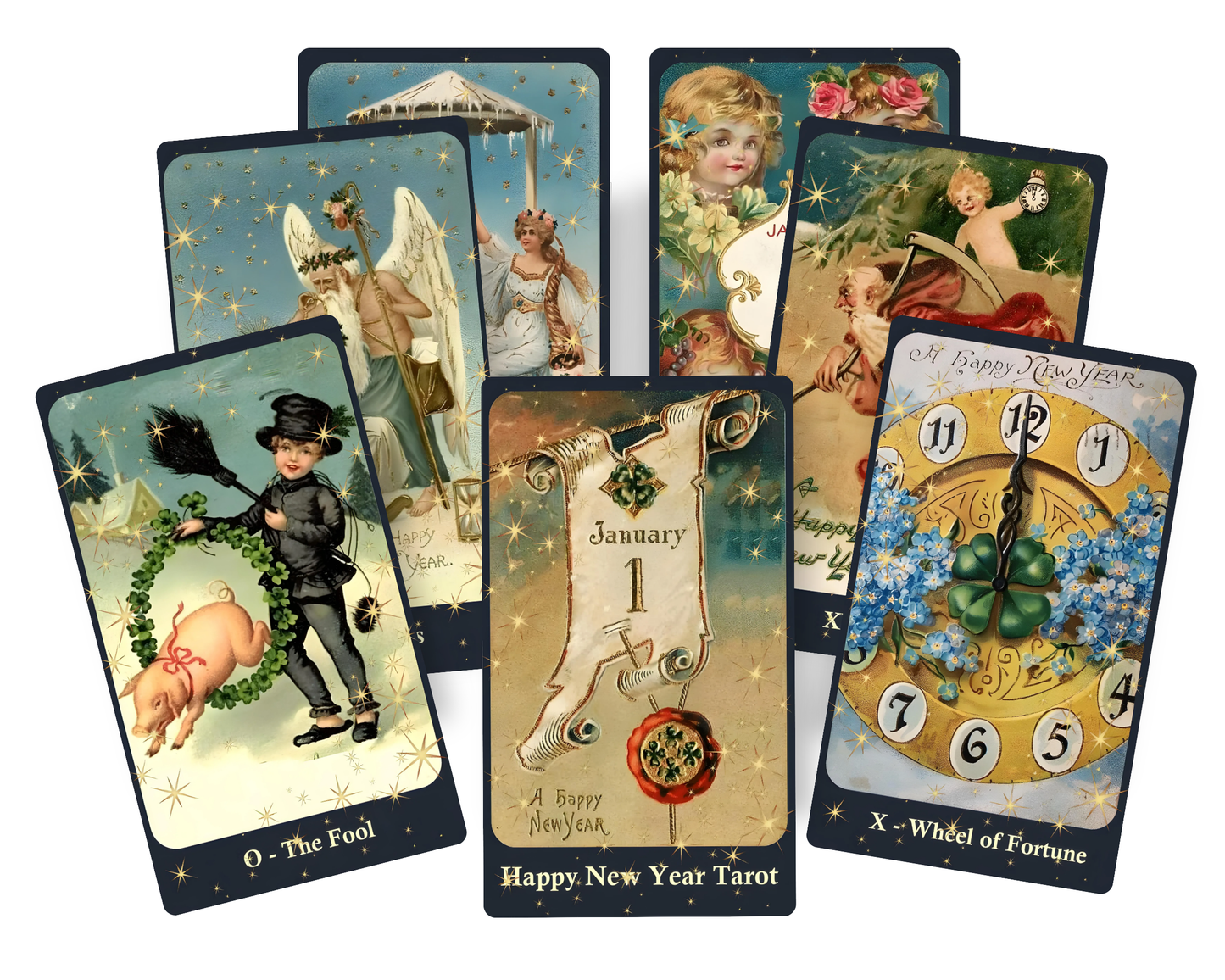 Happy New Year Tarot deck. Vintage tarot