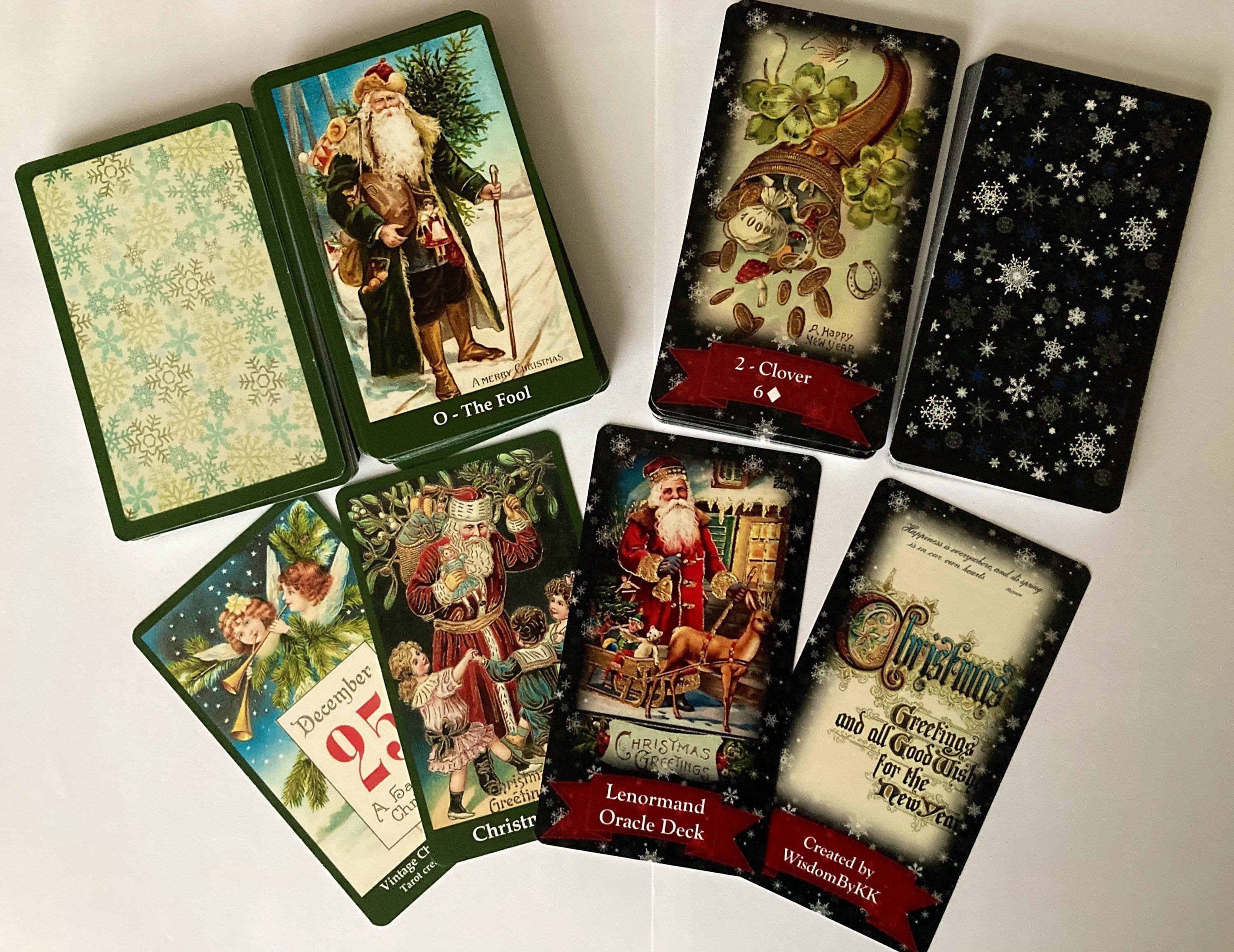 Set of Christmas Tarot and Lenormand Decks: Vintage Divination Gift Set