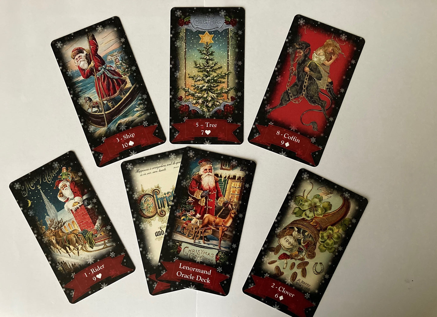 Ensemble de Tarots et Lenormands de Noël : Coffret cadeau de divination vintage