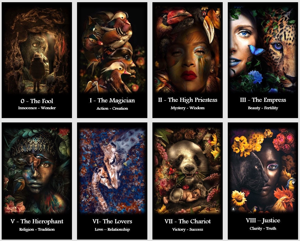 Wild Spirit Tarot Cards Deck. Tarot with keywords. Tropical tarot