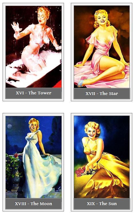 Pin Up Girls Tarot cards deck. Retro tarot. Pulp Cover cards