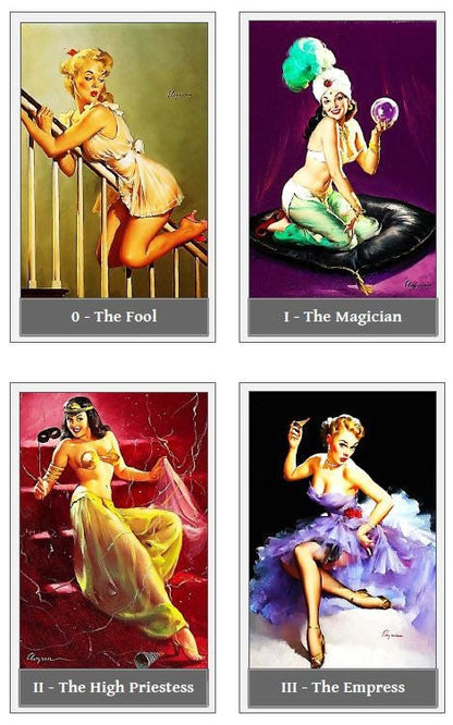 Pin-up meiteņu taro kāršu kava. Retro taro