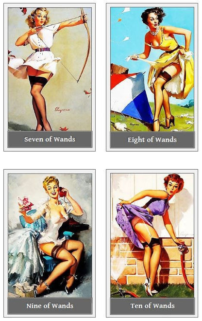 Pin-up meiteņu taro kāršu kava. Retro taro