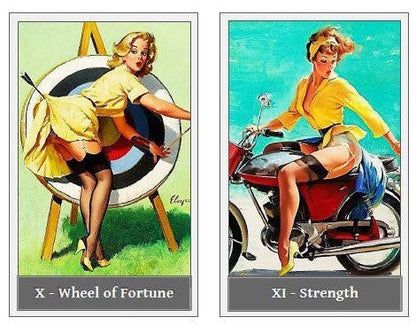 Pin-up meiteņu taro kāršu kava. Retro taro