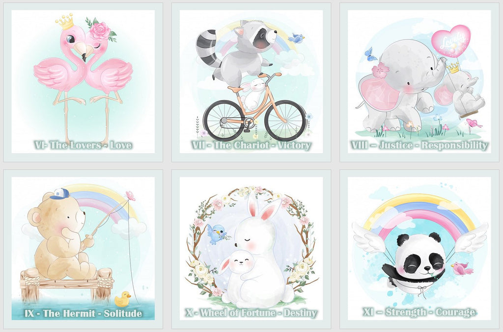 Cute Animal Tarot deck. Cartoon tarot