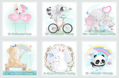 Cute Animal Tarot deck. Cartoon tarot