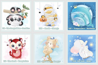 Cute Animal Tarot deck. Cartoon tarot