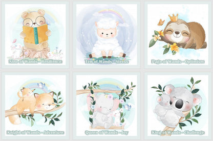 Cute Animal Tarot cards deck. Watercolor tarot. Children friendly tarot with keywords.