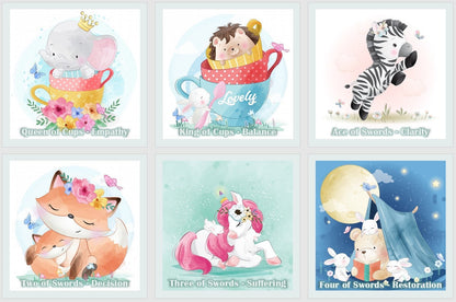 Cute Animal Tarot deck. Cartoon tarot