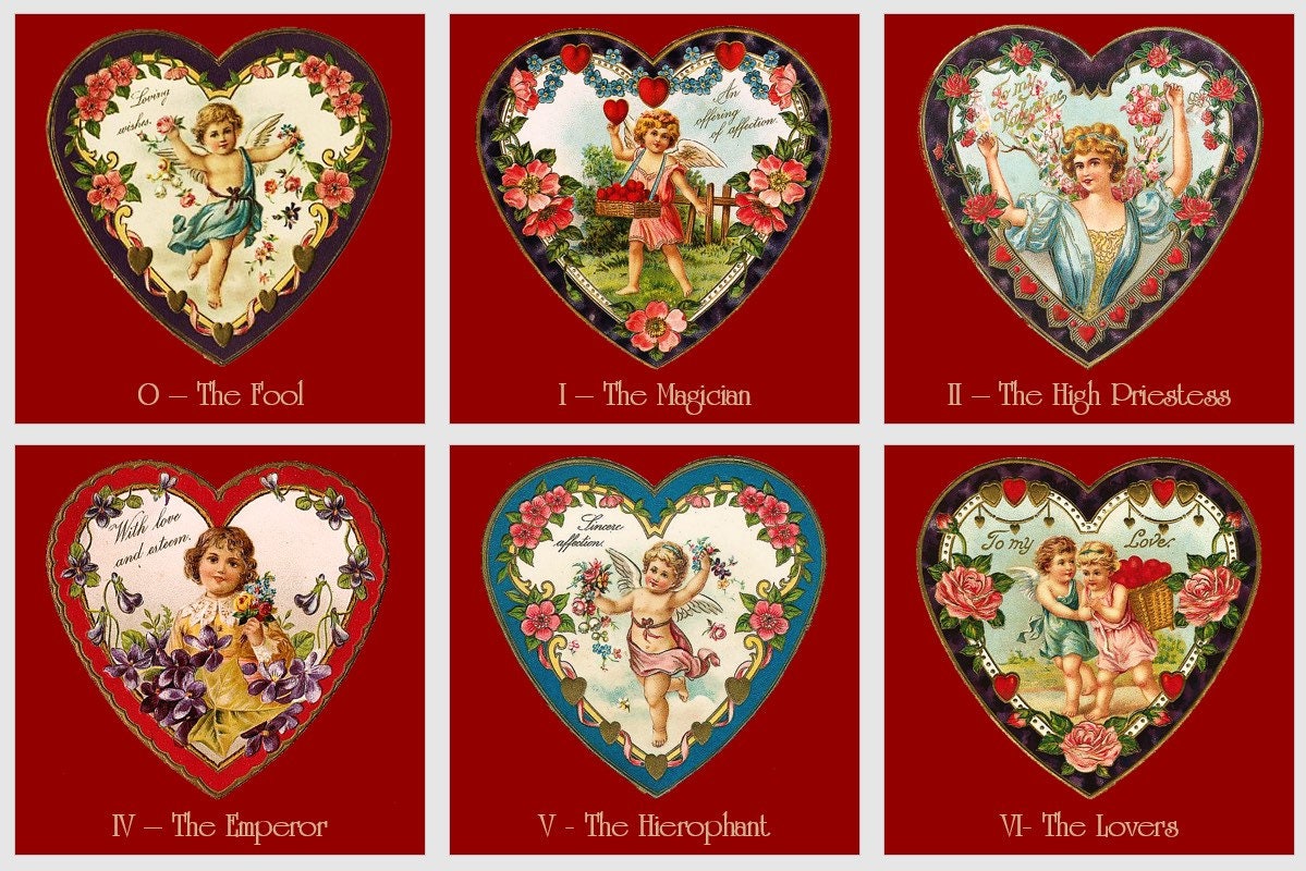 Jeu de tarot Cœurs. Tarot Saint-Valentin. Vintage