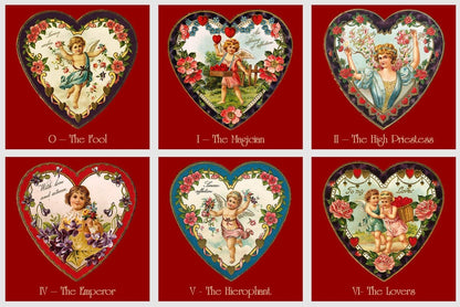 Heart Tarot deck. Valentines Day Tarot. Vintage cards