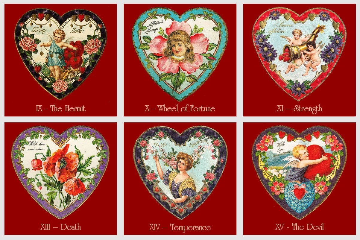 Jeu de tarot Cœurs. Tarot Saint-Valentin. Vintage