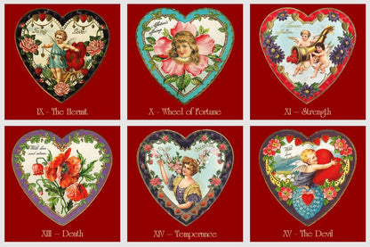 Heart Tarot deck. Valentines Day Tarot. Vintage cards