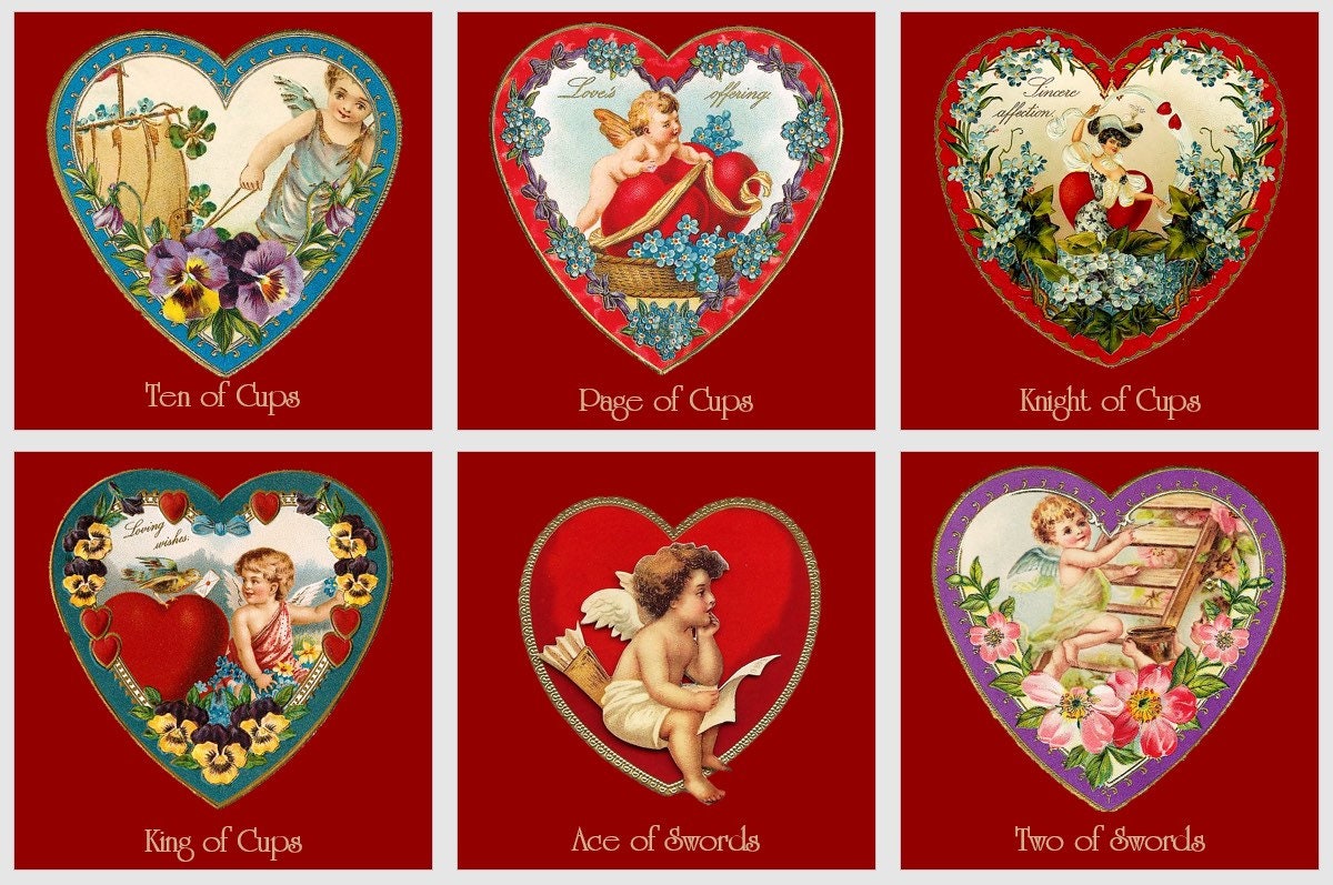 Heart Tarot deck. Valentines Day Tarot. Vintage