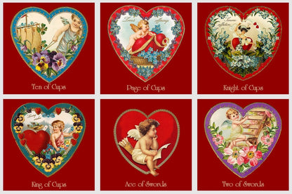Heart Tarot deck. Valentines Day Tarot. Vintage cards