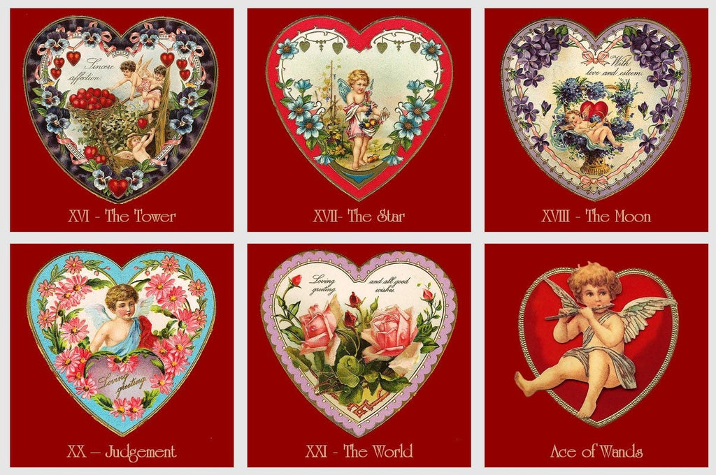 Heart Tarot deck. Valentines Day Tarot. Vintage