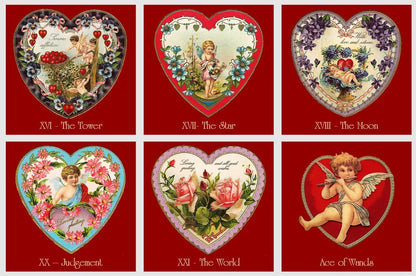 Heart Tarot deck. Valentines Day Tarot. Vintage cards