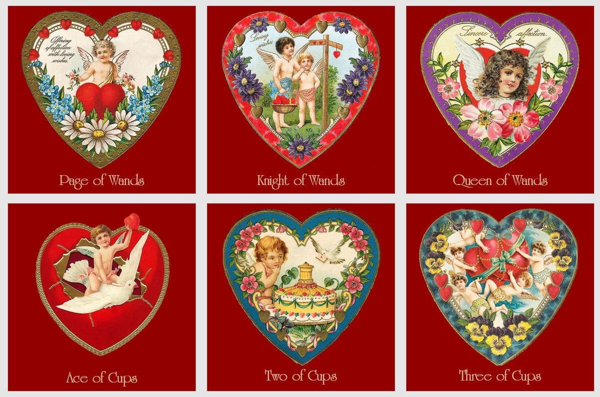 Jeu de tarot Cœurs. Tarot Saint-Valentin. Vintage
