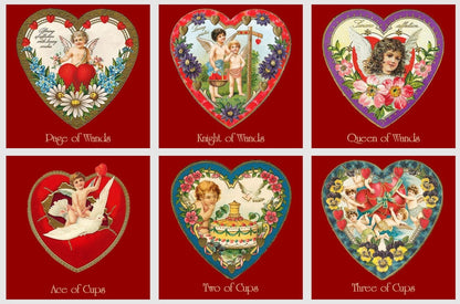 Heart Tarot deck. Valentines Day Tarot. Vintage cards