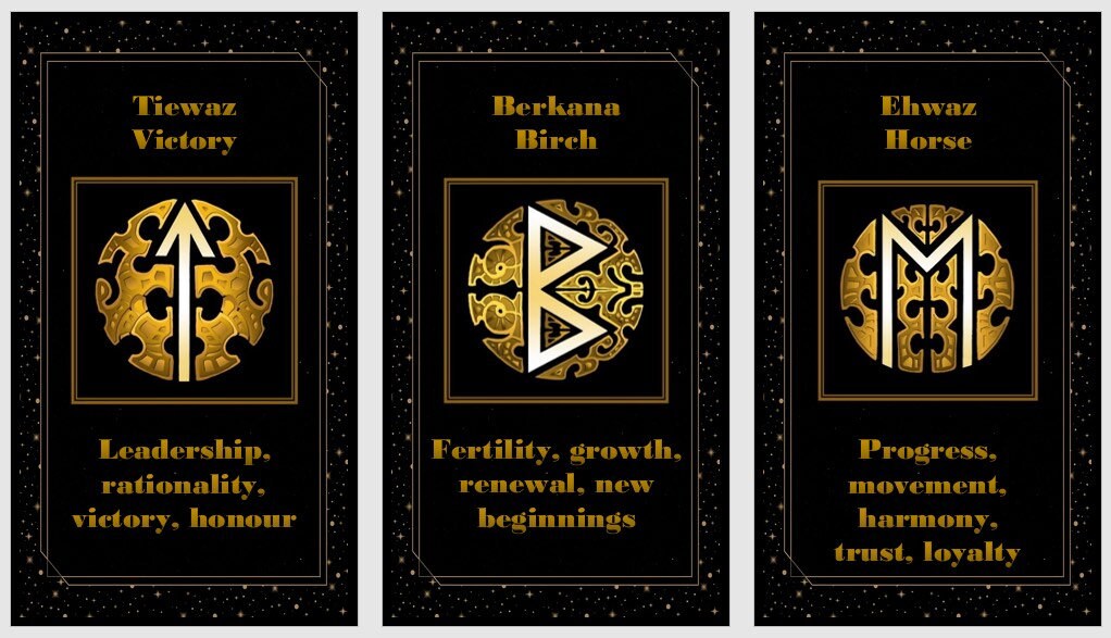 Golden Runes cards deck and spreads. Elder Futhark