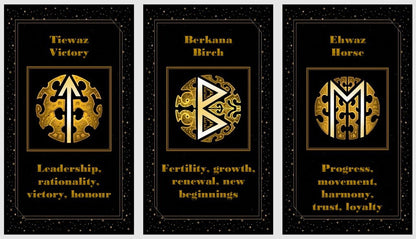 Golden Runes cards deck and spreads. Elder Futhark