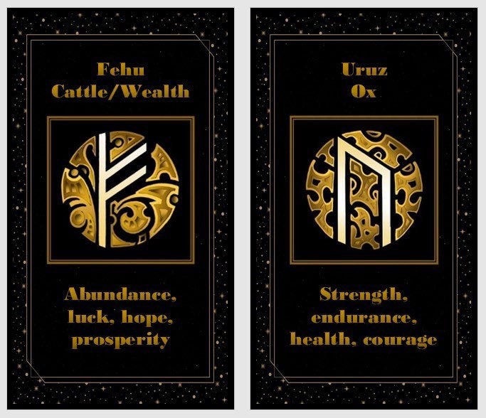 Jeu de cartes et tirages Runes dorées. Futhark Ancien