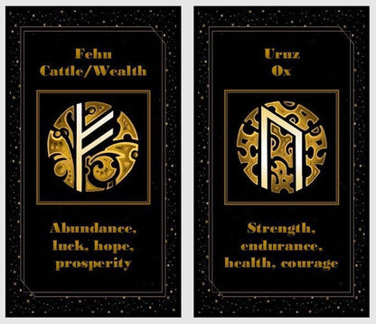 Golden Runes cards deck and spreads. Elder Futhark