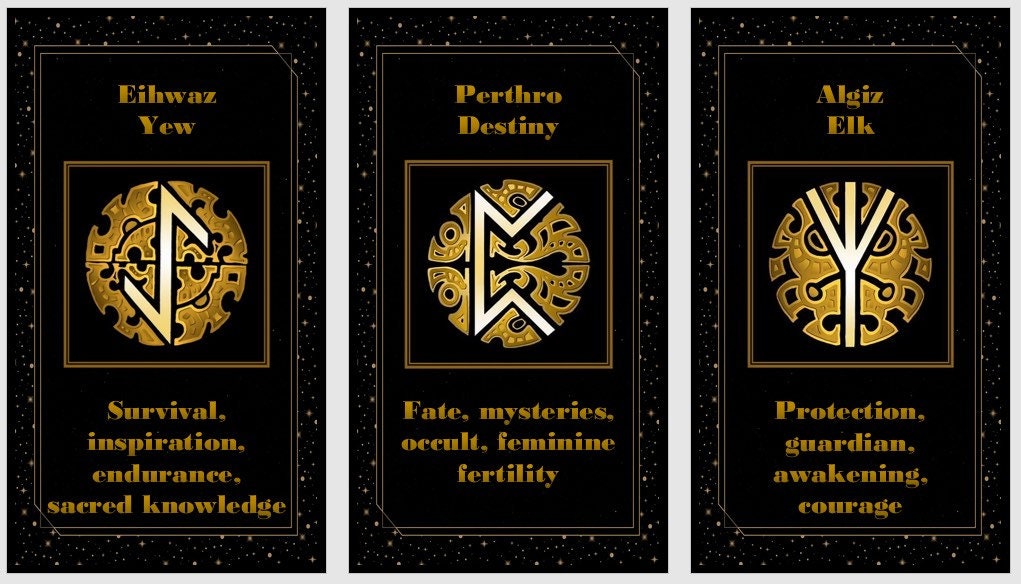 Golden Runes cards deck and spreads. Elder Futhark