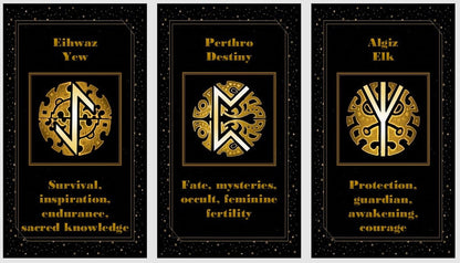 Golden Runes cards deck and spreads. Elder Futhark