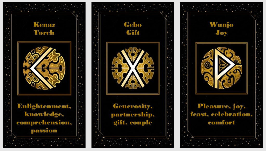 Golden Runes cards deck and spreads. Elder Futhark