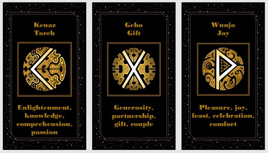 Jeu de cartes et tirages Runes dorées. Futhark Ancien