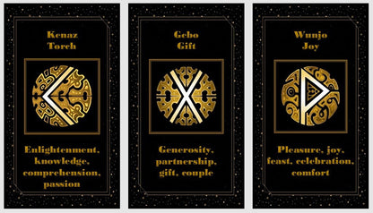 Golden Runes cards deck and spreads. Elder Futhark