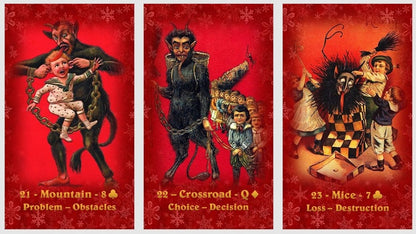 Grus vom Krampus Lenormand Oracle deck. Scary Christmas cards