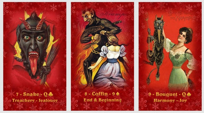 Grus vom Krampus Lenormand Oracle deck. Scary Christmas cards