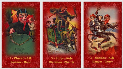 Grus vom Krampus Lenormand Oracle deck. Scary Christmas cards
