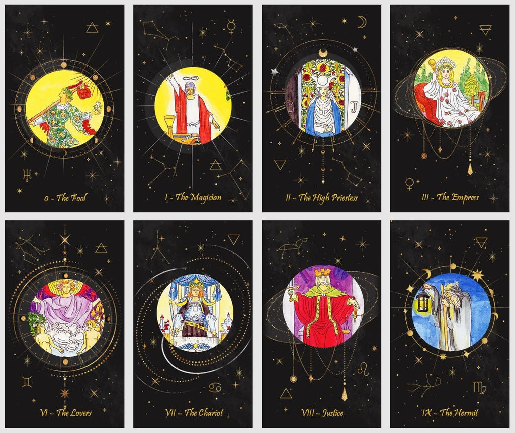 Celestial tarot deck. Cosmic tarot cards.