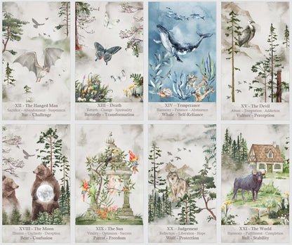 Animal Spirit Tarot Deck with Guidance. Watercolor Wisdom Cards with Ebook