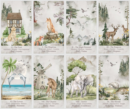 Animal Spirit Tarot Deck with Guidance. Watercolor Wisdom Cards with Ebook