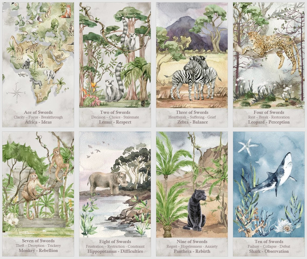 Animal Spirit Tarot Deck with Guidance. Watercolor Wisdom Cards with Ebook