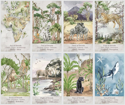 Animal Spirit Tarot Deck with Guidance. Watercolor Wisdom Cards with Ebook