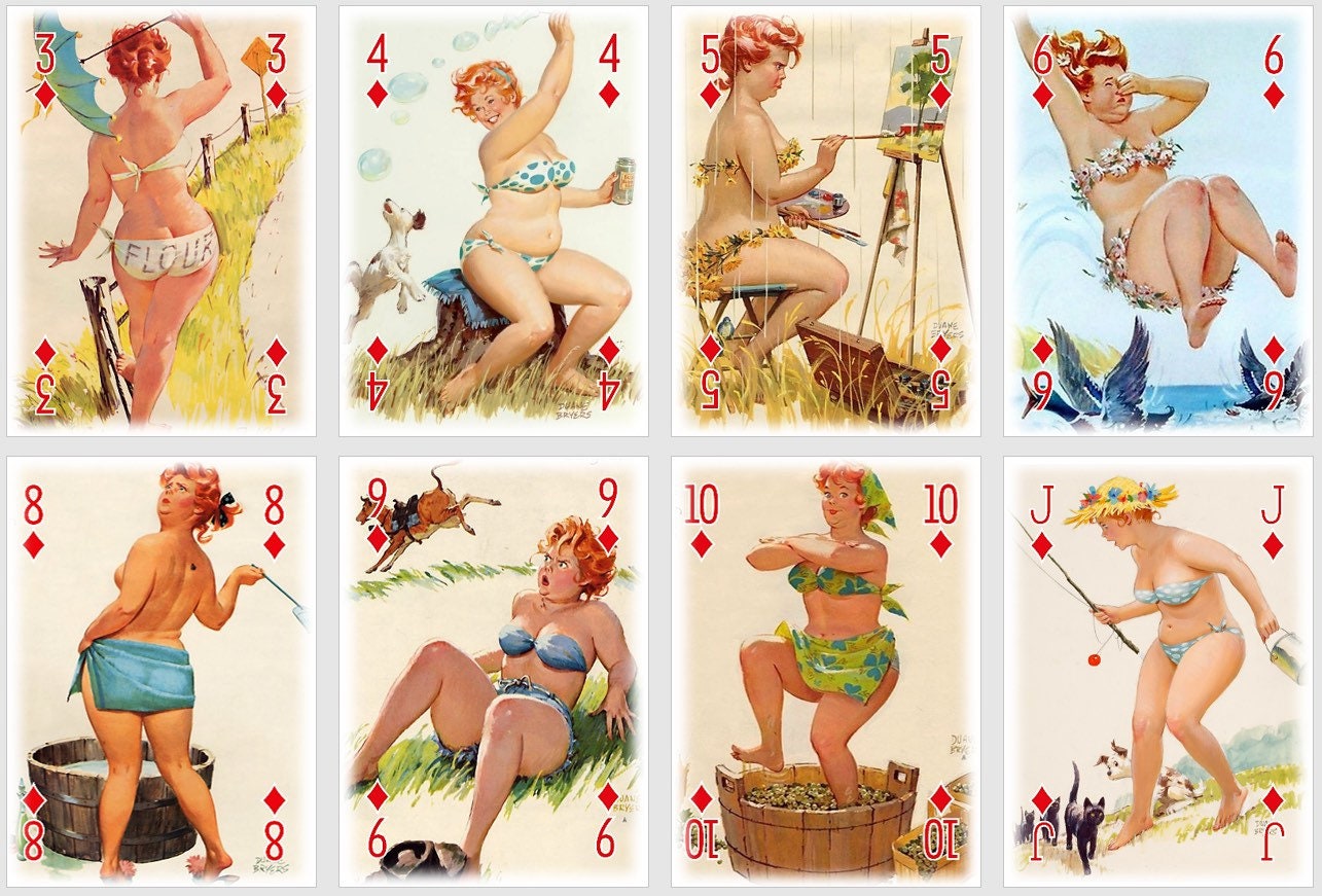 Hilda joue aux cartes. Cartes de poker et de bridge