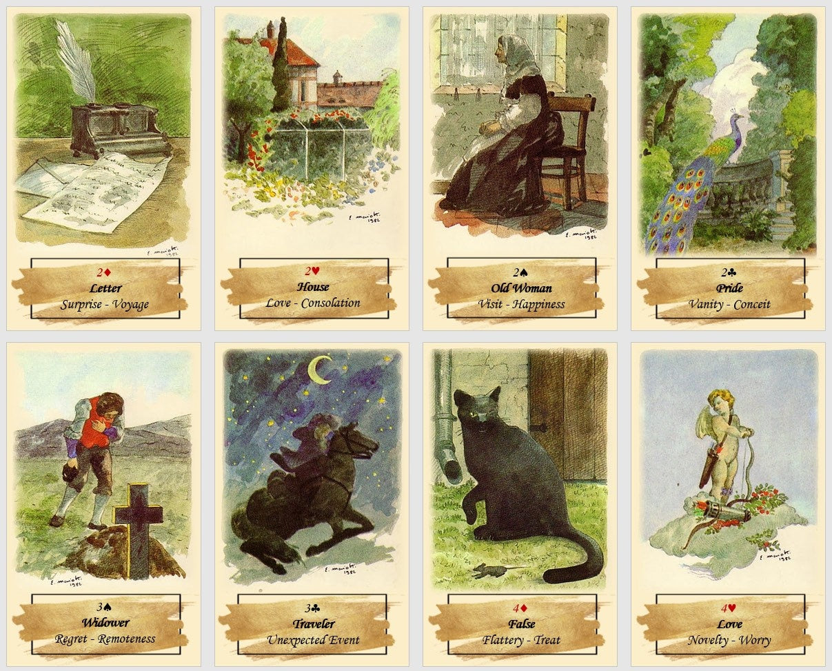 Gypsy oracle deck. Fortune telling playing cards.