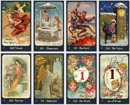Happy New Year Tarot deck. Vintage tarot
