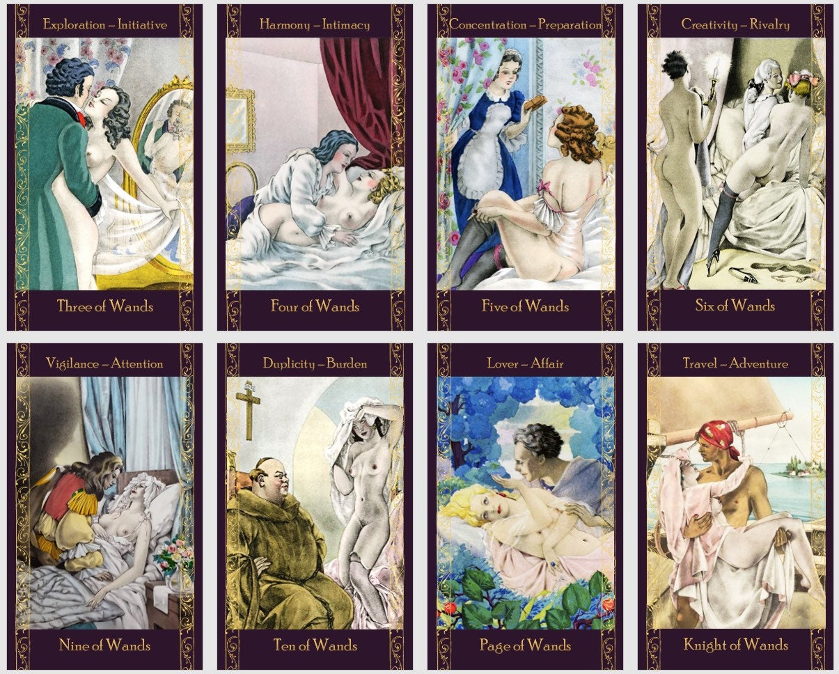 Jeu de Tarot Magie Sexuelle. Cartes de tarot à l'aquarelle