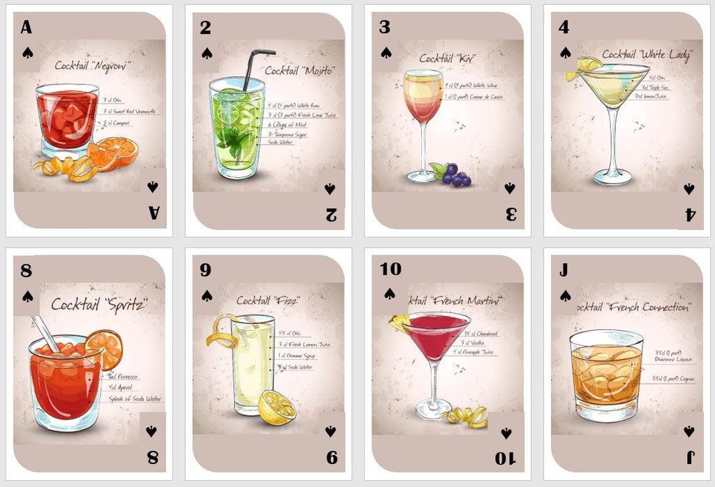 Cocktail Recipe Playing Cards: Poker & Bridge