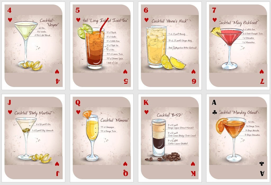 Cocktail Recipe Playing Cards: Poker & Bridge